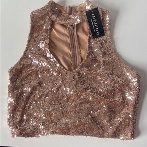 Fashion Nova Champagne Sequin Crop Shell